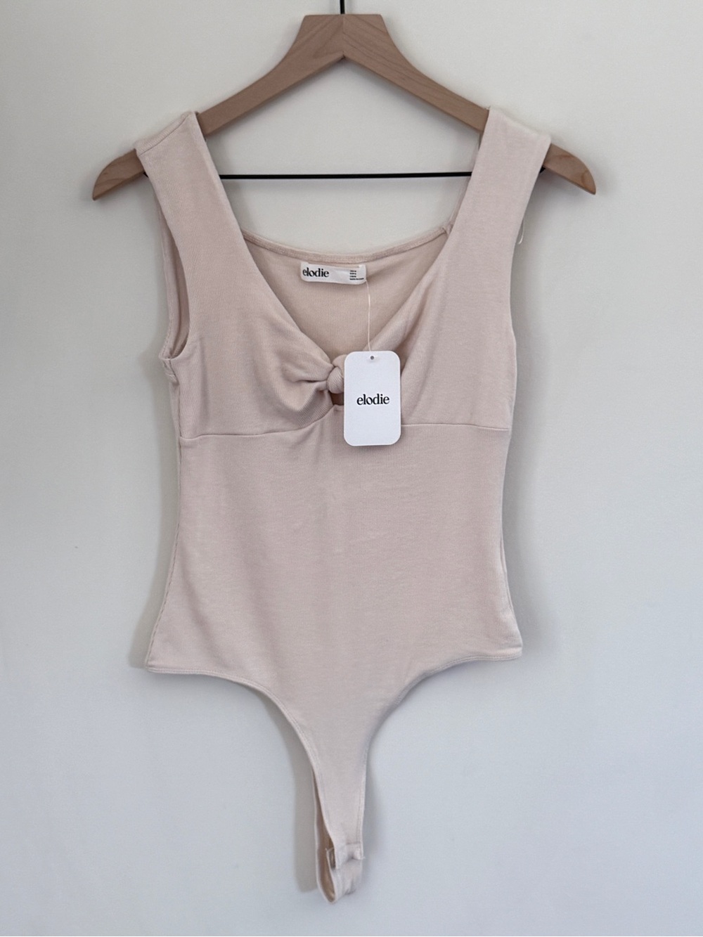 Elodie Cream Ribbed Knot Front Bodysuit | Size M | NWT